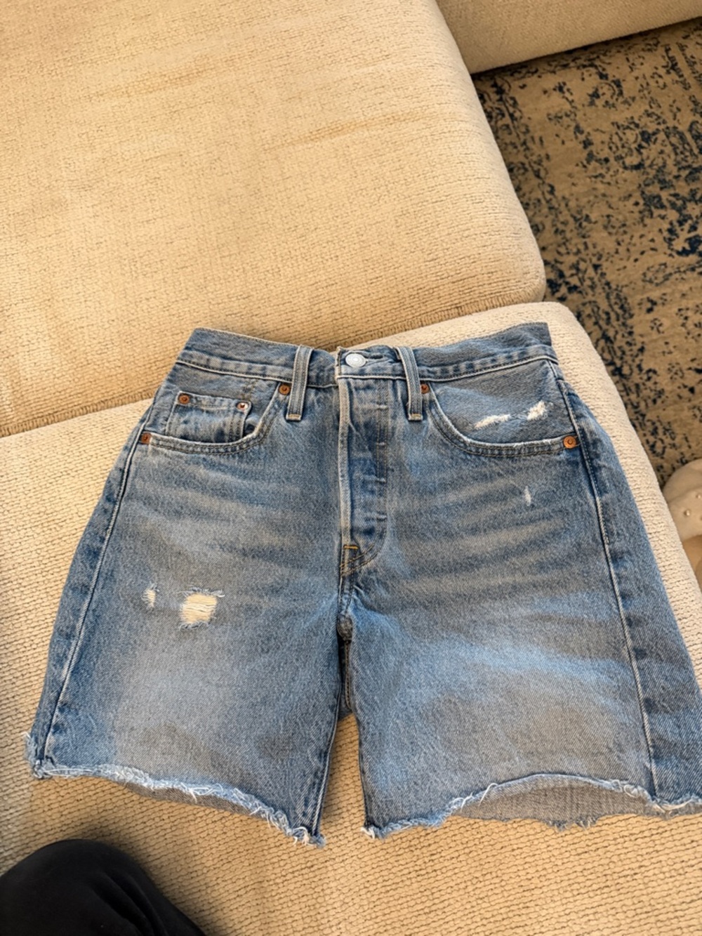 Levi’s High Rise Distressed Denim Shorts - Light Blue